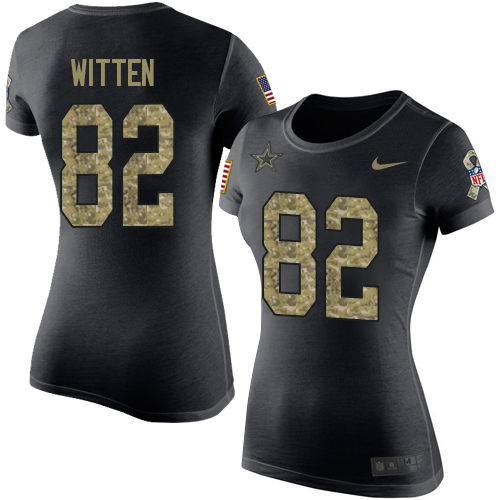 NFL Women's Nike Dallas Cowboys #82 Jason Witten Black Camo Salute to Service T-Shirt