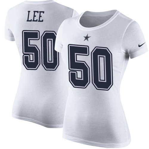 NFL Women's Nike Dallas Cowboys #50 Sean Lee White Rush Pride Name & Number T-Shirt