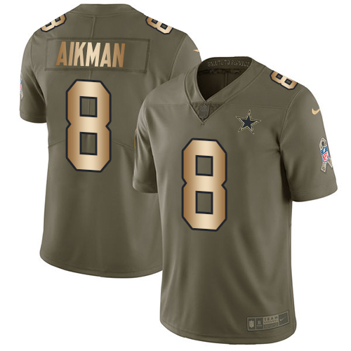 Youth Nike Dallas Cowboys #8 Troy Aikman Limited Olive/Gold 2017 Salute to Service NFL Jersey