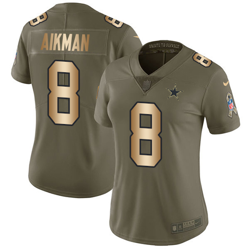 Women's Nike Dallas Cowboys #8 Troy Aikman Limited Olive/Gold 2017 Salute to Service NFL Jersey