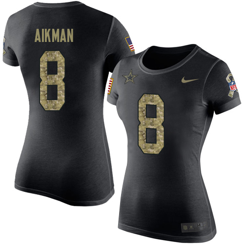 NFL Women's Nike Dallas Cowboys #8 Troy Aikman Black Camo Salute to Service T-Shirt