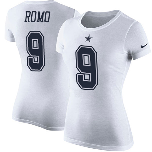 NFL Women's Nike Dallas Cowboys #9 Tony Romo White Rush Pride Name & Number T-Shirt