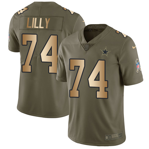 Men's Nike Dallas Cowboys #74 Bob Lilly Limited Olive/Gold 2017 Salute to Service NFL Jersey