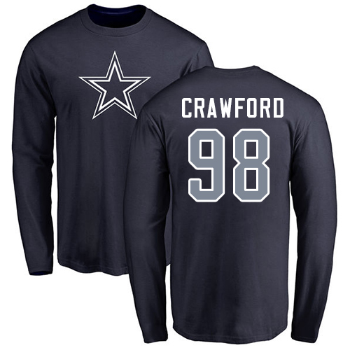 NFL Nike Dallas Cowboys #98 Tyrone Crawford Navy Blue Name & Number Logo Long Sleeve T-Shirt