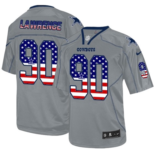 Men's Nike Dallas Cowboys #90 Demarcus Lawrence Elite Grey USA Flag Fashion NFL Jersey