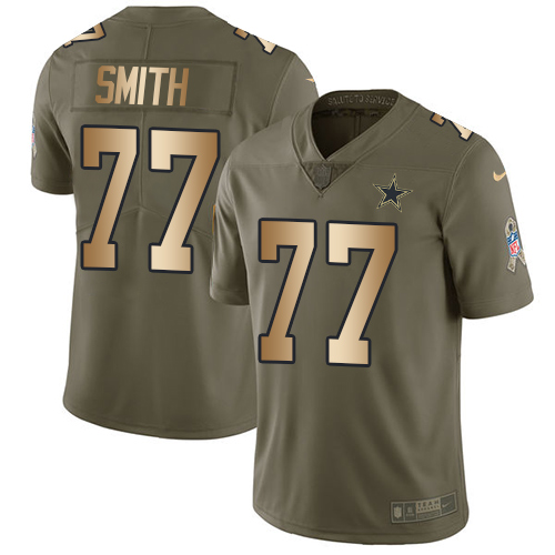 Men's Nike Dallas Cowboys #77 Tyron Smith Limited Olive/Gold 2017 Salute to Service NFL Jersey
