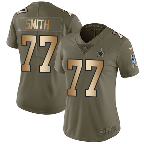Women's Nike Dallas Cowboys #77 Tyron Smith Limited Olive/Gold 2017 Salute to Service NFL Jersey