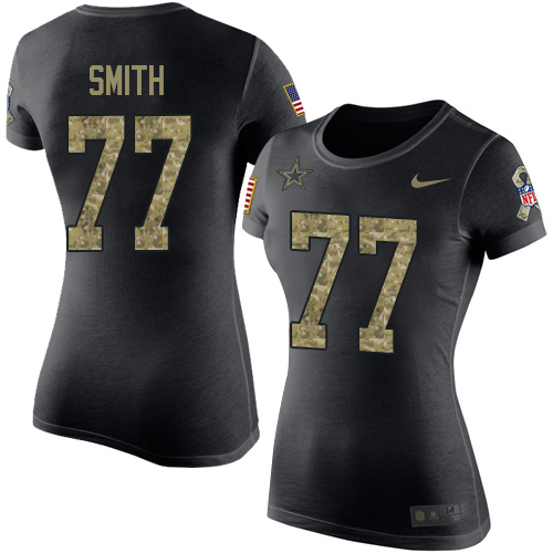 NFL Women's Nike Dallas Cowboys #77 Tyron Smith Black Camo Salute to Service T-Shirt