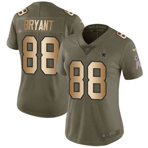 Women's Nike Dallas Cowboys #88 Dez Bryant Limited Olive/Gold 2017 Salute to Service NFL Jersey