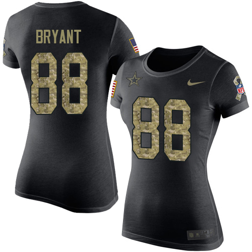 NFL Women's Nike Dallas Cowboys #88 Dez Bryant Black Camo Salute to Service T-Shirt