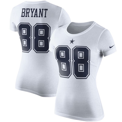 NFL Women's Nike Dallas Cowboys #88 Dez Bryant White Rush Pride Name & Number T-Shirt