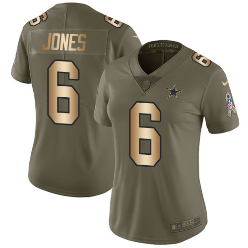 Women's Nike Dallas Cowboys #6 Chris Jones Limited Olive/Gold 2017 Salute to Service NFL Jersey
