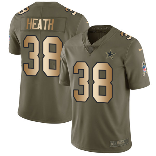 Men's Nike Dallas Cowboys #38 Jeff Heath Limited Olive/Gold 2017 Salute to Service NFL Jersey