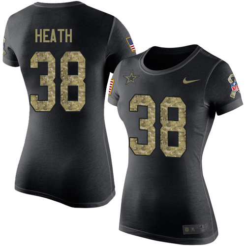 NFL Women's Nike Dallas Cowboys #38 Jeff Heath Black Camo Salute to Service T-Shirt