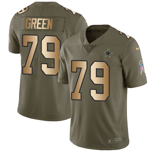 Men's Nike Dallas Cowboys #79 Chaz Green Limited Olive/Gold 2017 Salute to Service NFL Jersey