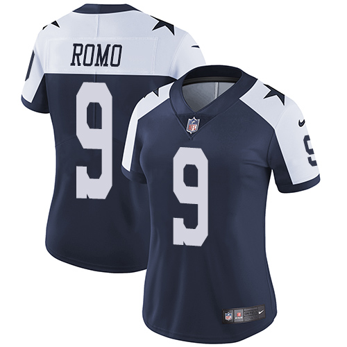 Women's Nike Dallas Cowboys #9 Tony Romo Navy Blue Throwback Alternate Vapor Untouchable Elite Player NFL Jersey