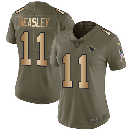Women's Nike Dallas Cowboys #11 Cole Beasley Limited Olive/Gold 2017 Salute to Service NFL Jersey
