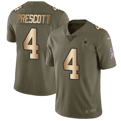 Youth Nike Dallas Cowboys #4 Dak Prescott Limited Olive/Gold 2017 Salute to Service NFL Jersey