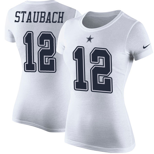NFL Women's Nike Dallas Cowboys #12 Roger Staubach White Rush Pride Name & Number T-Shirt
