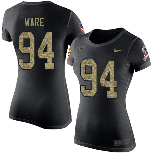 NFL Women's Nike Dallas Cowboys #94 DeMarcus Ware Black Camo Salute to Service T-Shirt