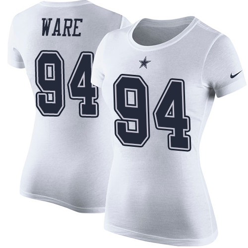 NFL Women's Nike Dallas Cowboys #94 DeMarcus Ware White Rush Pride Name & Number T-Shirt