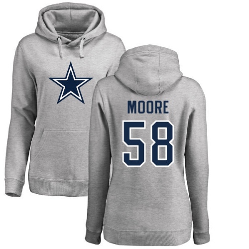 NFL Women's Nike Dallas Cowboys #58 Damontre Moore Ash Name & Number Logo Pullover Hoodie