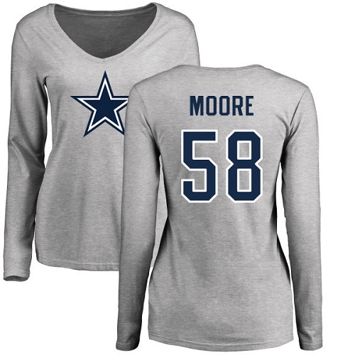 NFL Women's Nike Dallas Cowboys #58 Damontre Moore Ash Name & Number Logo Slim Fit Long Sleeve T-Shirt