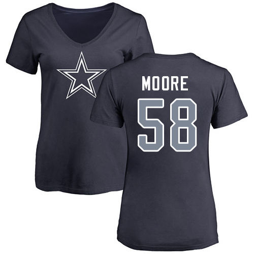 NFL Women's Nike Dallas Cowboys #58 Damontre Moore Navy Blue Name & Number Logo Slim Fit T-Shirt