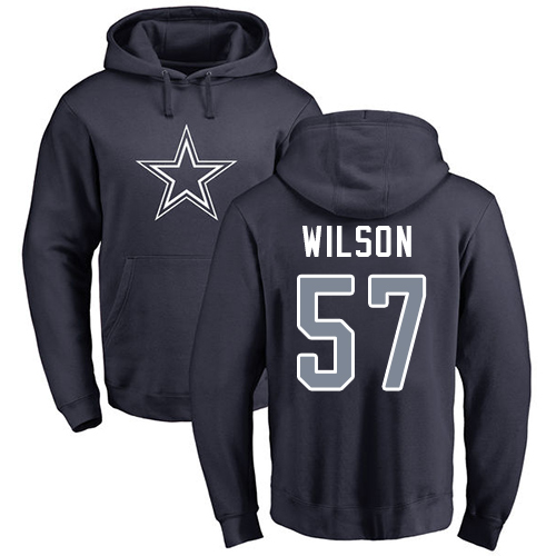 NFL Nike Dallas Cowboys #57 Damien Wilson Navy Blue Name & Number Logo Pullover Hoodie