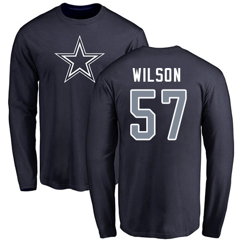 NFL Nike Dallas Cowboys #57 Damien Wilson Navy Blue Name & Number Logo Long Sleeve T-Shirt