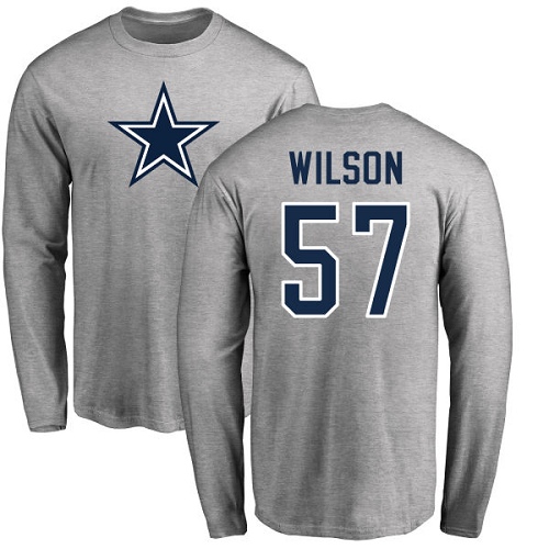 NFL Nike Dallas Cowboys #57 Damien Wilson Ash Name & Number Logo Long Sleeve T-Shirt