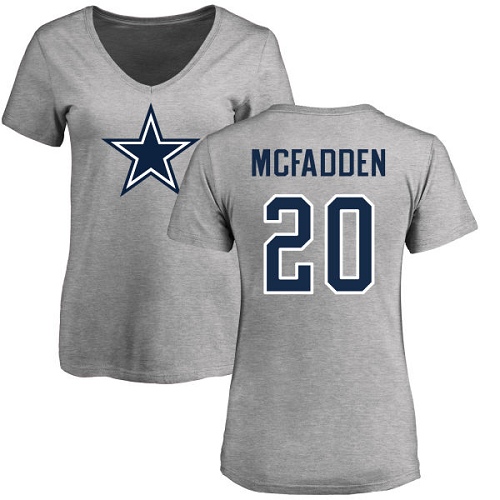 NFL Women's Nike Dallas Cowboys #20 Darren McFadden Ash Name & Number Logo Slim Fit T-Shirt