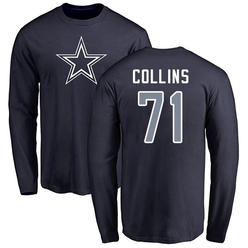 NFL Nike Dallas Cowboys #71 La'el Collins Navy Blue Name & Number Logo Long Sleeve T-Shirt