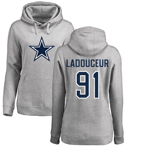 NFL Women's Nike Dallas Cowboys #91 L. P. Ladouceur Ash Name & Number Logo Pullover Hoodie