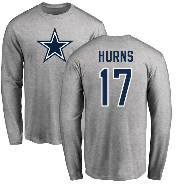 NFL Nike Dallas Cowboys #59 Anthony Hitchens Ash Name & Number Logo Long Sleeve T-Shirt