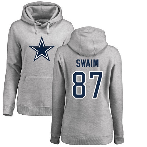 NFL Women's Nike Dallas Cowboys #87 Geoff Swaim Ash Name & Number Logo Pullover Hoodie