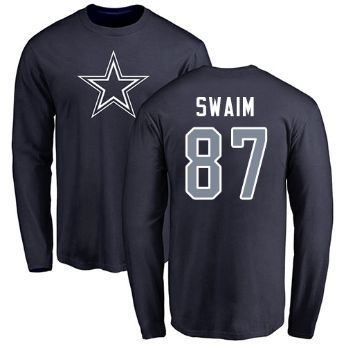 NFL Nike Dallas Cowboys #87 Geoff Swaim Navy Blue Name & Number Logo Long Sleeve T-Shirt