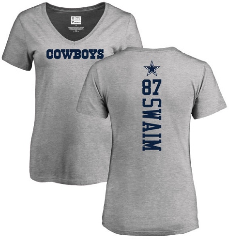 NFL Women's Nike Dallas Cowboys #87 Geoff Swaim Ash Backer V-Neck T-Shirt