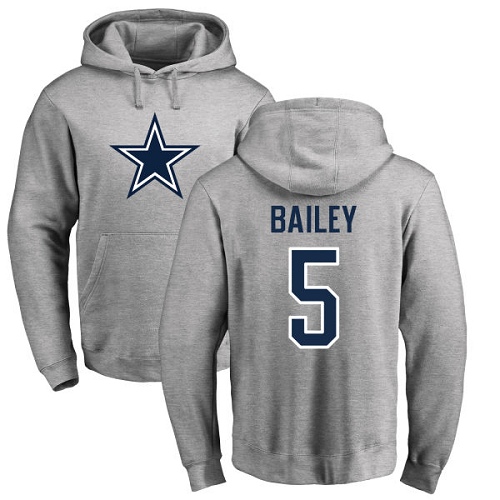 NFL Nike Dallas Cowboys #5 Dan Bailey Ash Name & Number Logo Pullover Hoodie