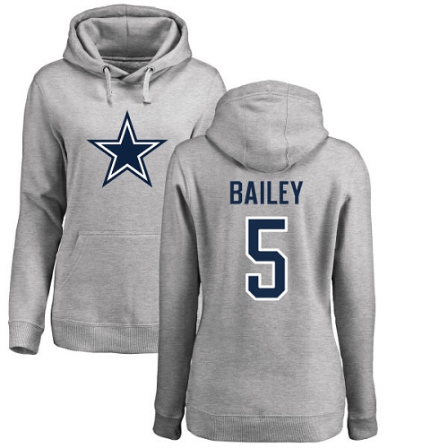 NFL Women's Nike Dallas Cowboys #5 Dan Bailey Ash Name & Number Logo Pullover Hoodie
