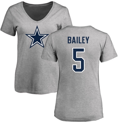 NFL Women's Nike Dallas Cowboys #5 Dan Bailey Ash Name & Number Logo Slim Fit T-Shirt