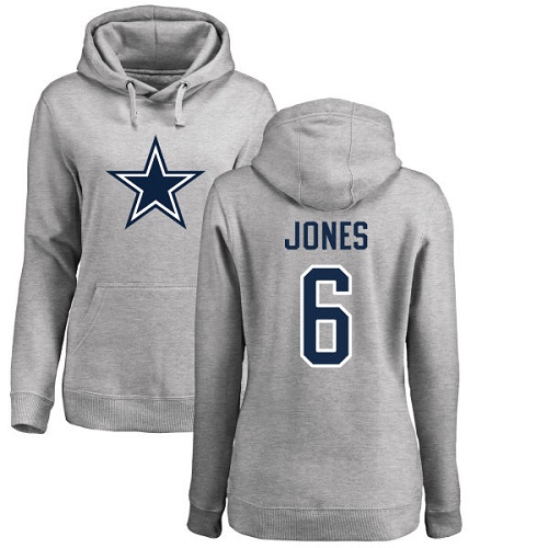 NFL Women's Nike Dallas Cowboys #6 Chris Jones Ash Name & Number Logo Pullover Hoodie