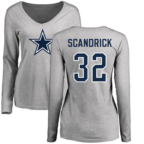 NFL Women's Nike Dallas Cowboys #32 Orlando Scandrick Ash Name & Number Logo Slim Fit Long Sleeve T-Shirt