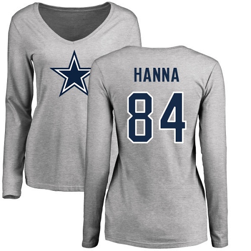 NFL Women's Nike Dallas Cowboys #84 James Hanna Ash Name & Number Logo Slim Fit Long Sleeve T-Shirt