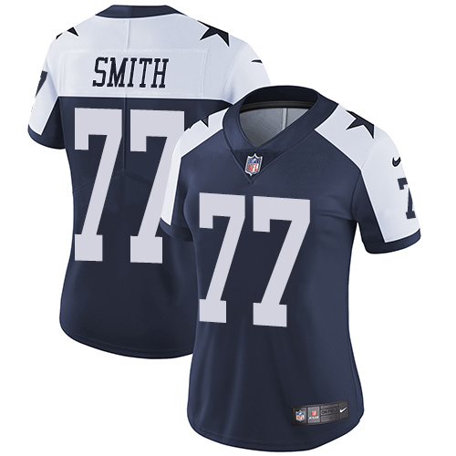 Women's Nike Dallas Cowboys #77 Tyron Smith Navy Blue Throwback Alternate Vapor Untouchable Elite Player NFL Jersey
