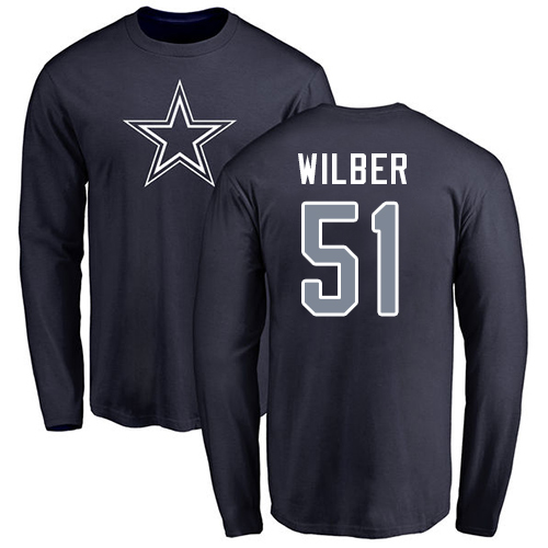 NFL Nike Dallas Cowboys #51 Kyle Wilber Navy Blue Name & Number Logo Long Sleeve T-Shirt