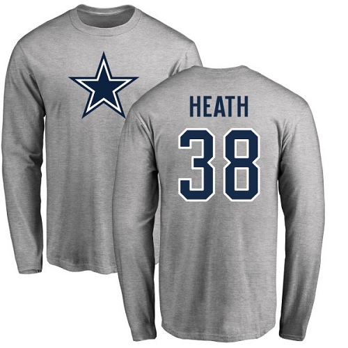 NFL Nike Dallas Cowboys #38 Jeff Heath Ash Name & Number Logo Long Sleeve T-Shirt