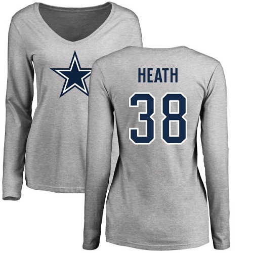 NFL Women's Nike Dallas Cowboys #38 Jeff Heath Ash Name & Number Logo Slim Fit Long Sleeve T-Shirt