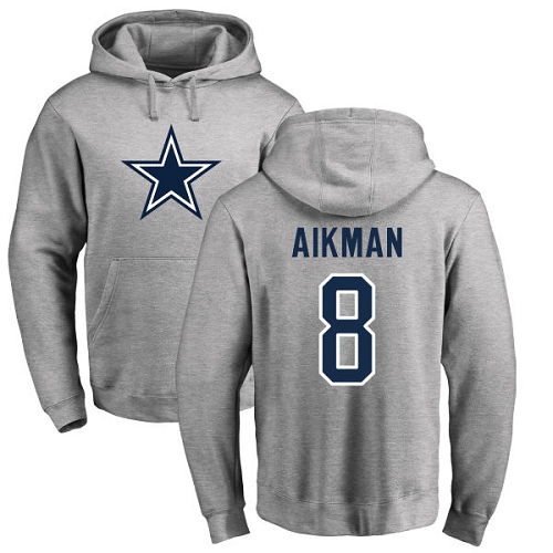 NFL Nike Dallas Cowboys #8 Troy Aikman Ash Name & Number Logo Pullover Hoodie