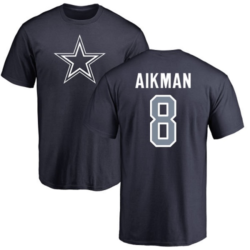 NFL Nike Dallas Cowboys #8 Troy Aikman Navy Blue Name & Number Logo T-Shirt